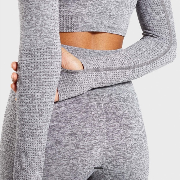 GymShark: Vital Seamless Long Sleeve Crop Top, Smokey Grey Marl, Size M - Picture 3 of 6